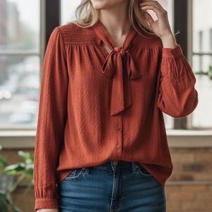Maeve‎ Anthropologie Tie Neck Romantic Blouse Sz 14 Parisian Dark Academia Top